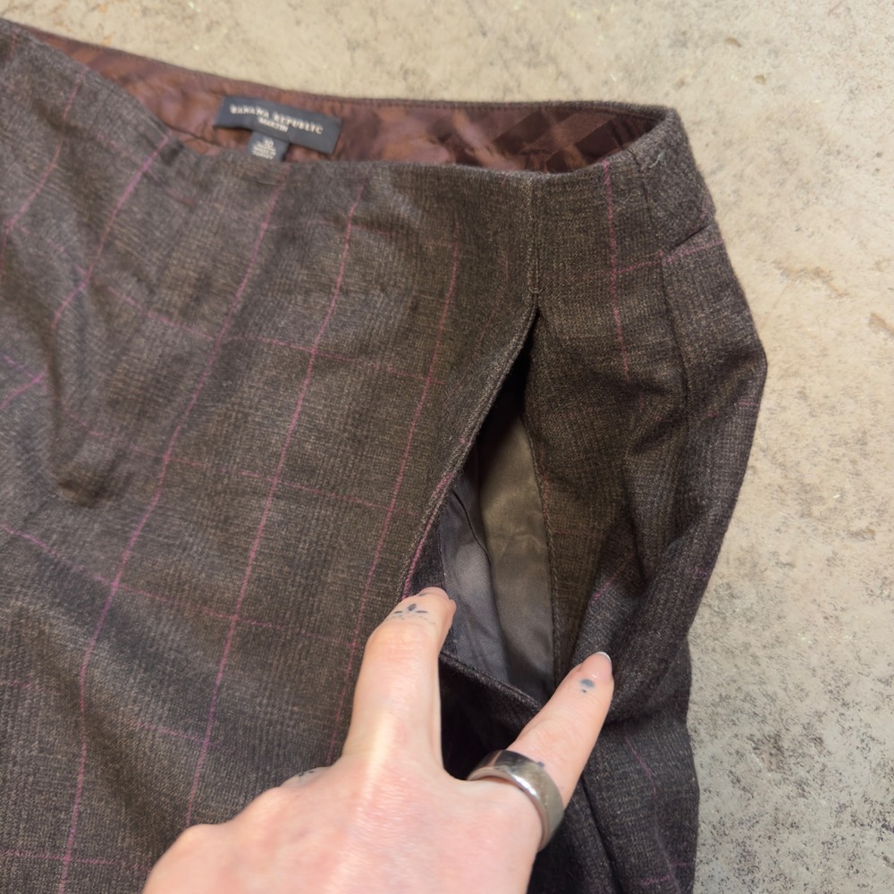 Banana Republic Martin Wool Trousers Brown Purple Windowpane Wide Leg Pants 10 - Picture 3 of 11